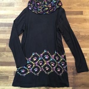 Super Cute Black long sleeve Tunic with Rainbow Paw Print